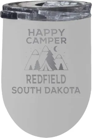 Redfield South Dakota Souvenir 12 oz White Laser Etched Insulated Wine Stainless Steel Tumbler