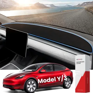REEVAA 2025 Upgraded Tesla Model Y /3 Dashboard Cover Accessories No-Glare, Full Protection No-Slip Soft Alcantara Dash Cover Mat for Model Y (2025-2020) Model 3 (2023-2017)