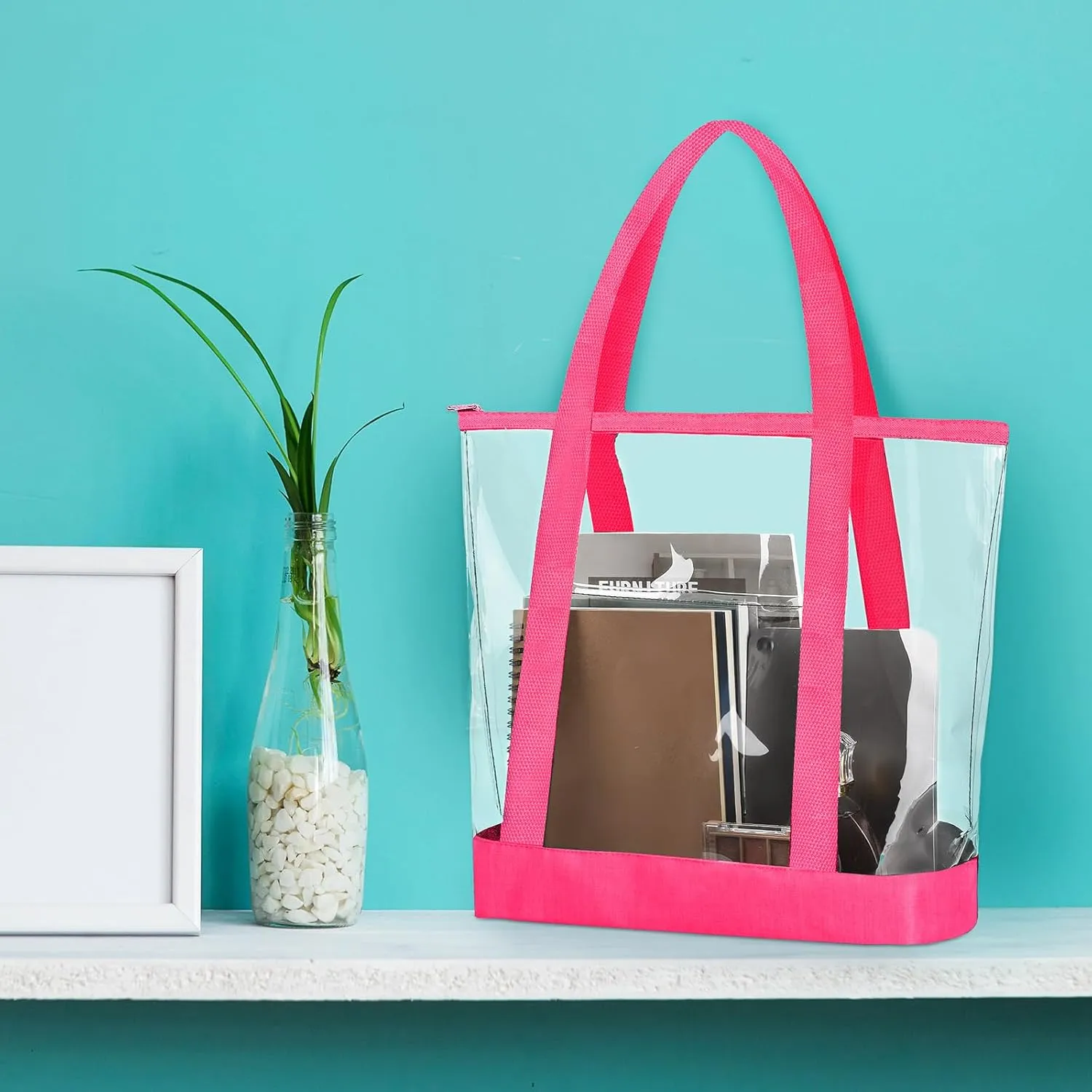 Reginary 8 Pieces Clear Tote Bags Shoulder Handbag Security Approved See Through Bag with Zipper Closure for Travel Work