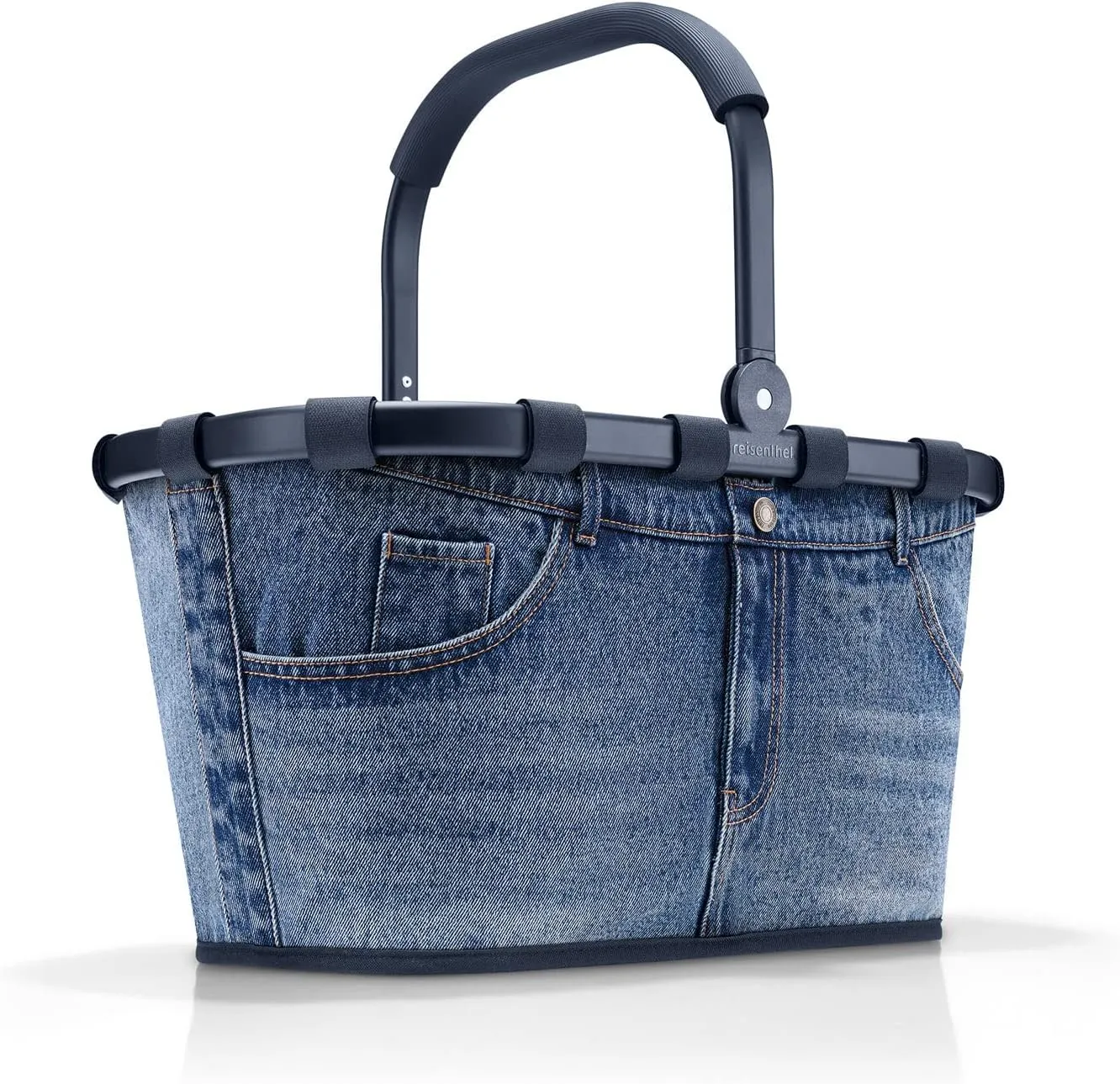 reisenthel Carrybag Fabric Market Tote, Sturdy Reusable Shopping and Storage Basket, Lightweight and Collapsible, Jeans Classic Blue