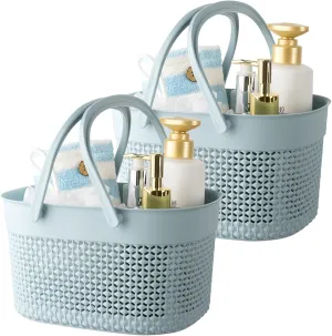 rejomiik 2 Pack Plastic Shower Caddy Basket, Portable Organizer Storage Tote with Handles Toiletry Bag Bin Box for Bathroom, College Dorm Room Essentials, Kitchen, Camp, Gym, Blue