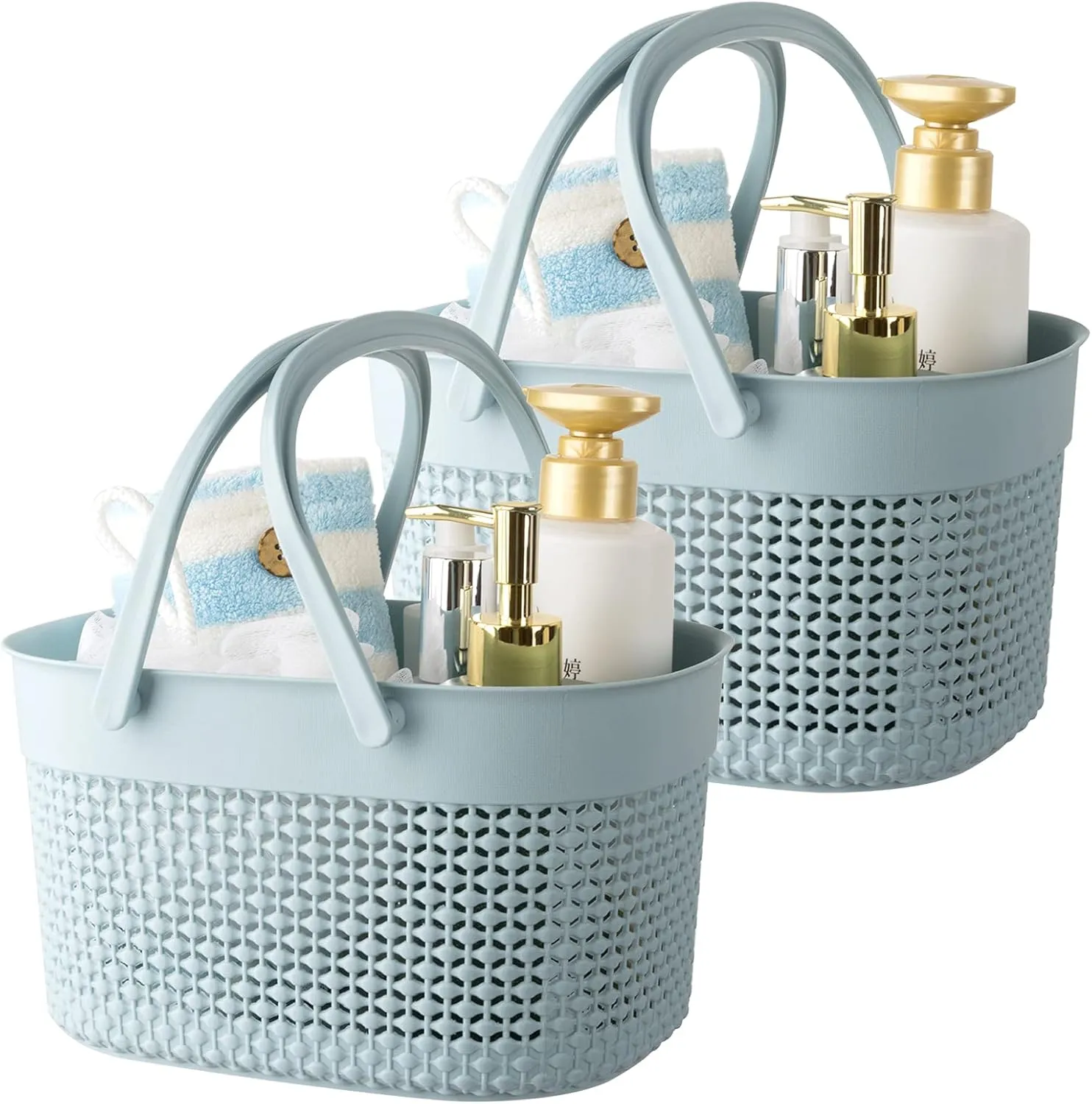 rejomiik 2 Pack Plastic Shower Caddy Basket, Portable Organizer Storage Tote with Handles Toiletry Bag Bin Box for Bathroom, College Dorm Room Essentials, Kitchen, Camp, Gym, Blue