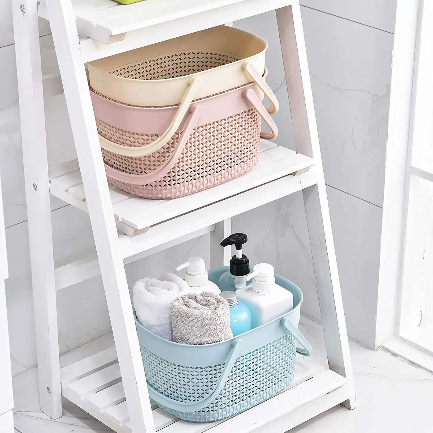 rejomiik 2 Pack Plastic Shower Caddy Basket, Portable Organizer Storage Tote with Handles Toiletry Bag Bin Box for Bathroom, College Dorm Room Essentials, Kitchen, Camp, Gym, Blue