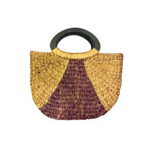 Remdavies Handwoven Water Hyacinth Halfmoon Bag with Wooden Handle
