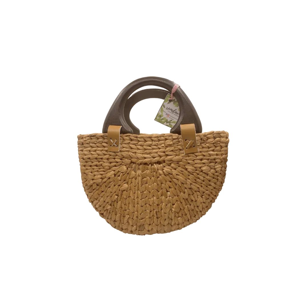 Remdavies Handwoven Water Hyacinth Halfmoon Bag with Wooden Handle