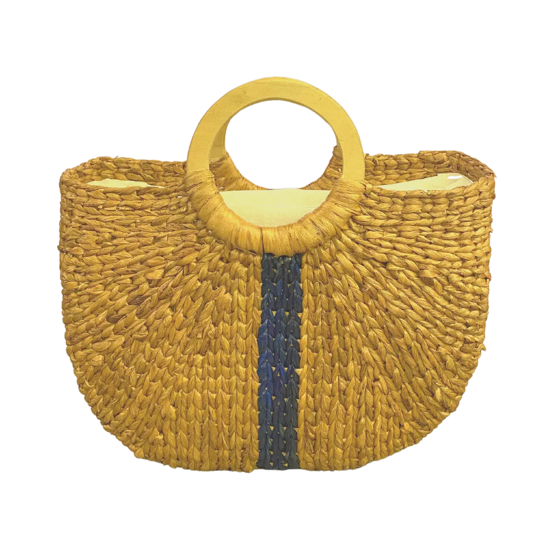 Remdavies Handwoven Water Hyacinth Halfmoon Bag with Wooden Handle