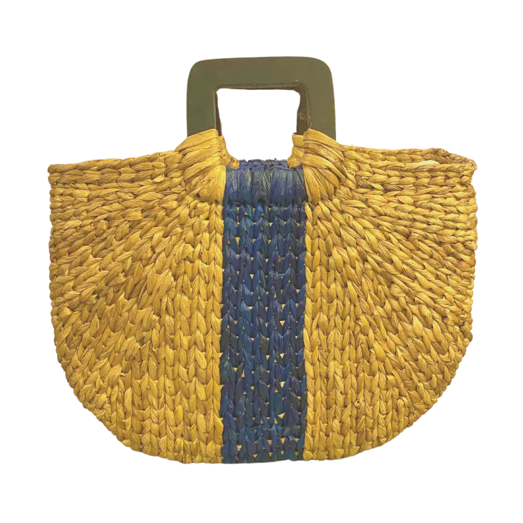 Remdavies Handwoven Water Hyacinth Halfmoon Bag with Wooden Handle