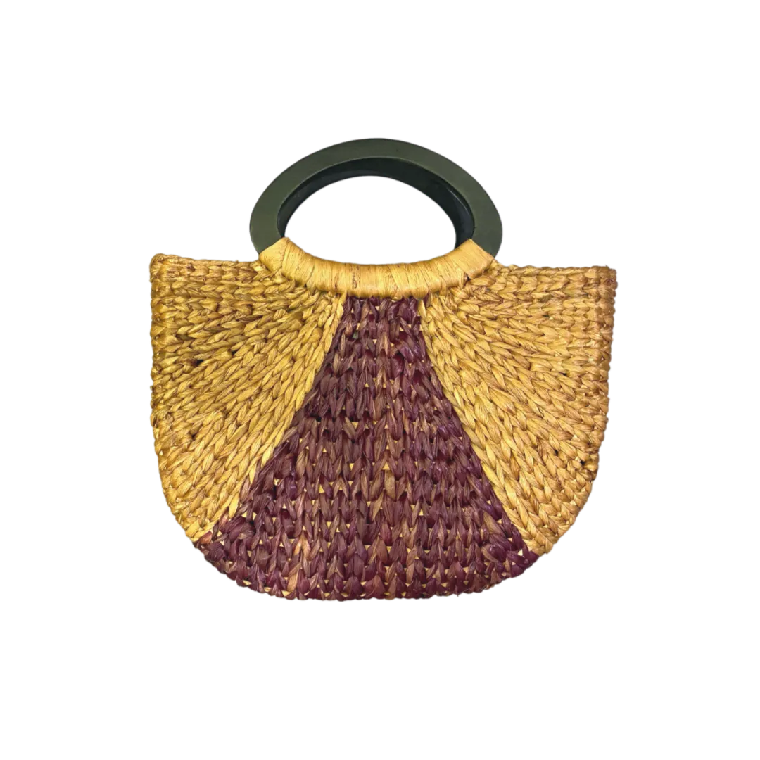 Remdavies Handwoven Water Hyacinth Halfmoon Bag with Wooden Handle