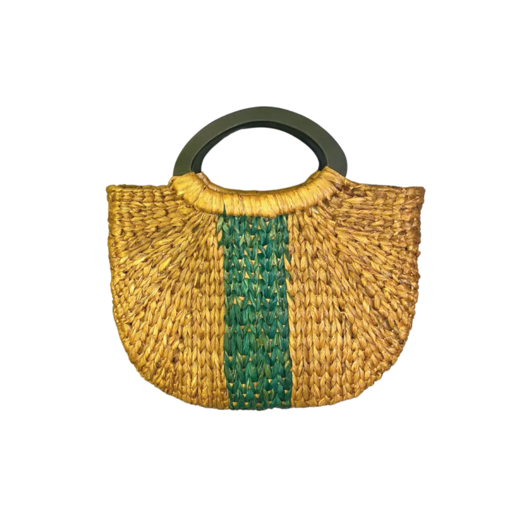 Remdavies Handwoven Water Hyacinth Halfmoon Bag with Wooden Handle