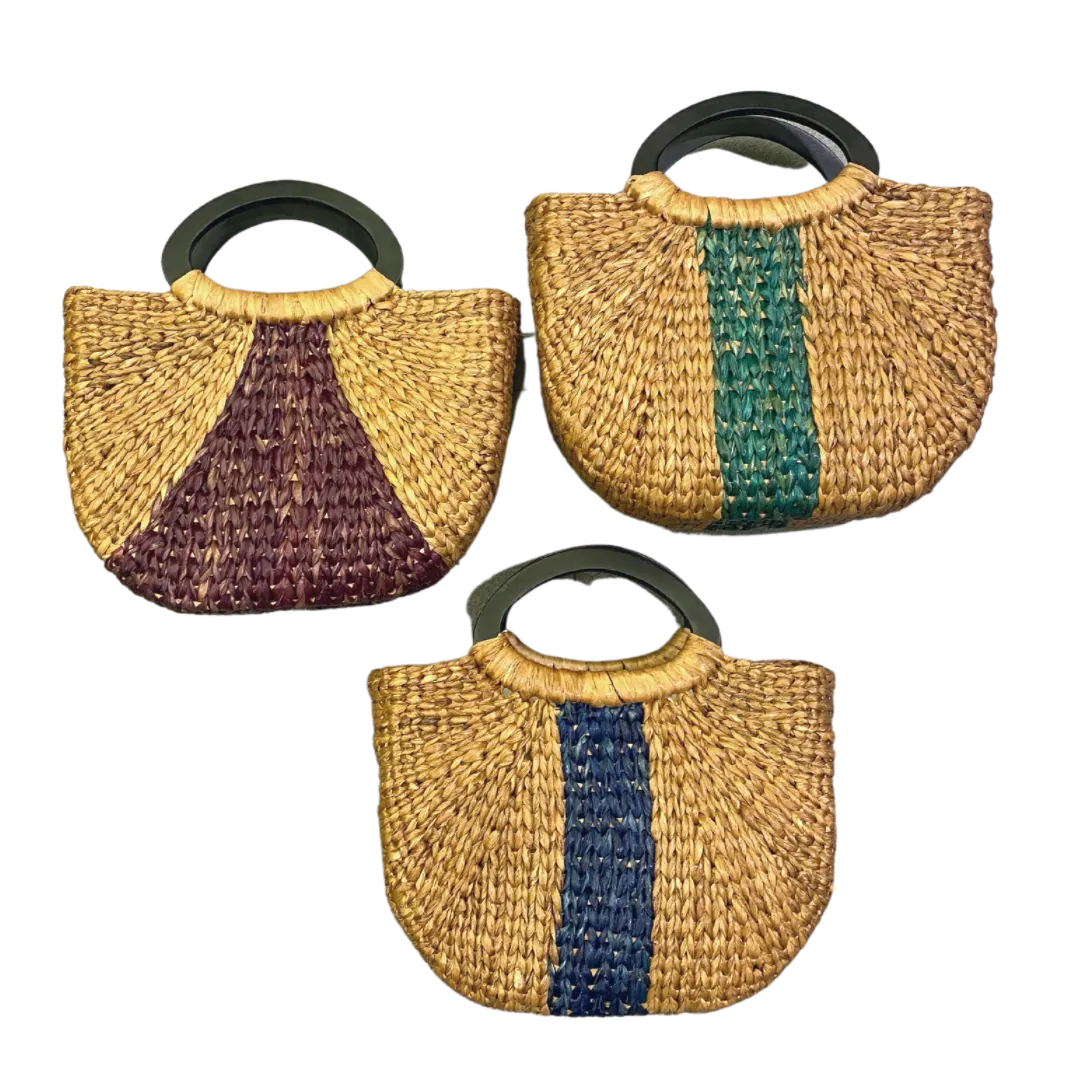 Remdavies Handwoven Water Hyacinth Halfmoon Bag with Wooden Handle