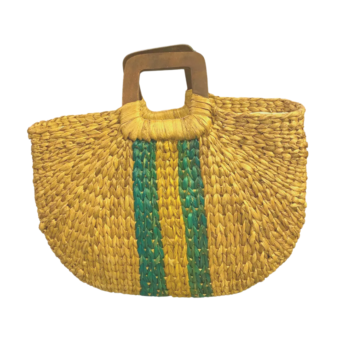 Remdavies Handwoven Water Hyacinth Halfmoon Bag with Wooden Handle