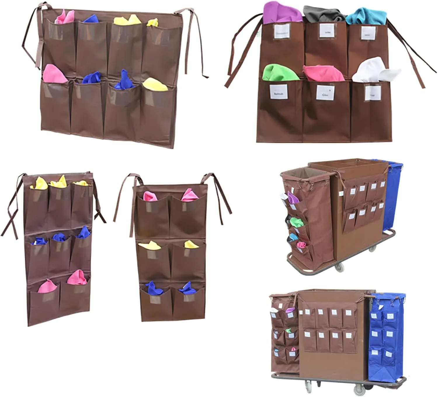 Replacement Janitorial Bag, Waterproof Thickened Commercial 8-Pocket Housekeeping Organizer, Fits Any Cart for Material Storage Transport