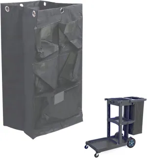 Replacement Janitorial Cart Bag, High Capacity Waterproof Thickened Housekeeping Commercial Janitorial Cleaning Cart Bag with 6 Brass Grommets - 25 Gallon (Black with 5 Pockets)