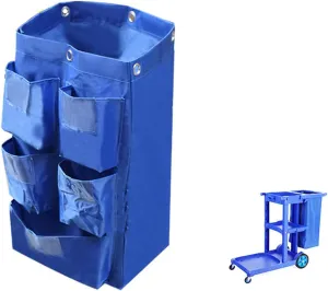 Replacement Janitorial Cart Bag with 5 Pockets,25 Gallon Housekeeping cart Bag High Capacity Waterproof Thickened Commercial Janitorial Cleaning Cart Bag with 6 Brass Grommets (Blue with 5 Pockets)