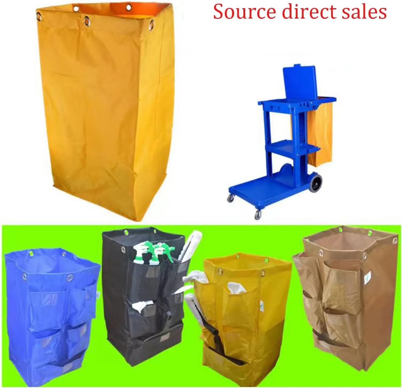Replacement Janitorial Cart Bag with 5 Pockets,25 Gallon Housekeeping cart Bag High Capacity Waterproof Thickened Commercial Janitorial Cleaning Cart Bag with 6 Brass Grommets (Blue with 5 Pockets)