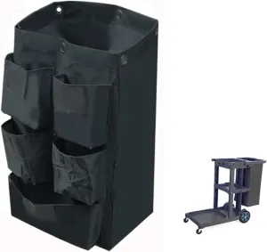 Replacement Janitorial Cart Bag with 5 Pockets,25 Gallon Housekeeping cart Bag High Capacity Waterproof Thickened Commercial Janitorial Cleaning Cart Bag with 6 Brass Grommets