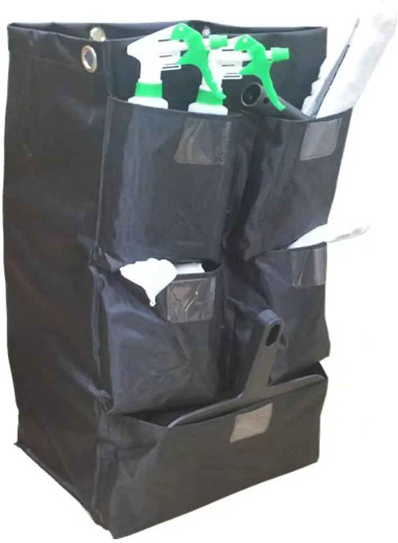 Replacement Janitorial Cart Bag with 5 Pockets,25 Gallon Housekeeping cart Bag High Capacity Waterproof Thickened Commercial Janitorial Cleaning Cart Bag with 6 Brass Grommets