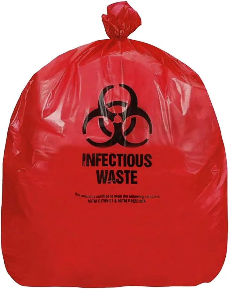 Resilia Medical - Biohazard Bags - Hazardous Waste Disposal, Meets DOT ASTM Standards for Hospital Use, OSHA Approved, Red, 25 Gallon, 30" W x 36" L, 1.35 Mil, 0.00135 Inch, 25 Bags