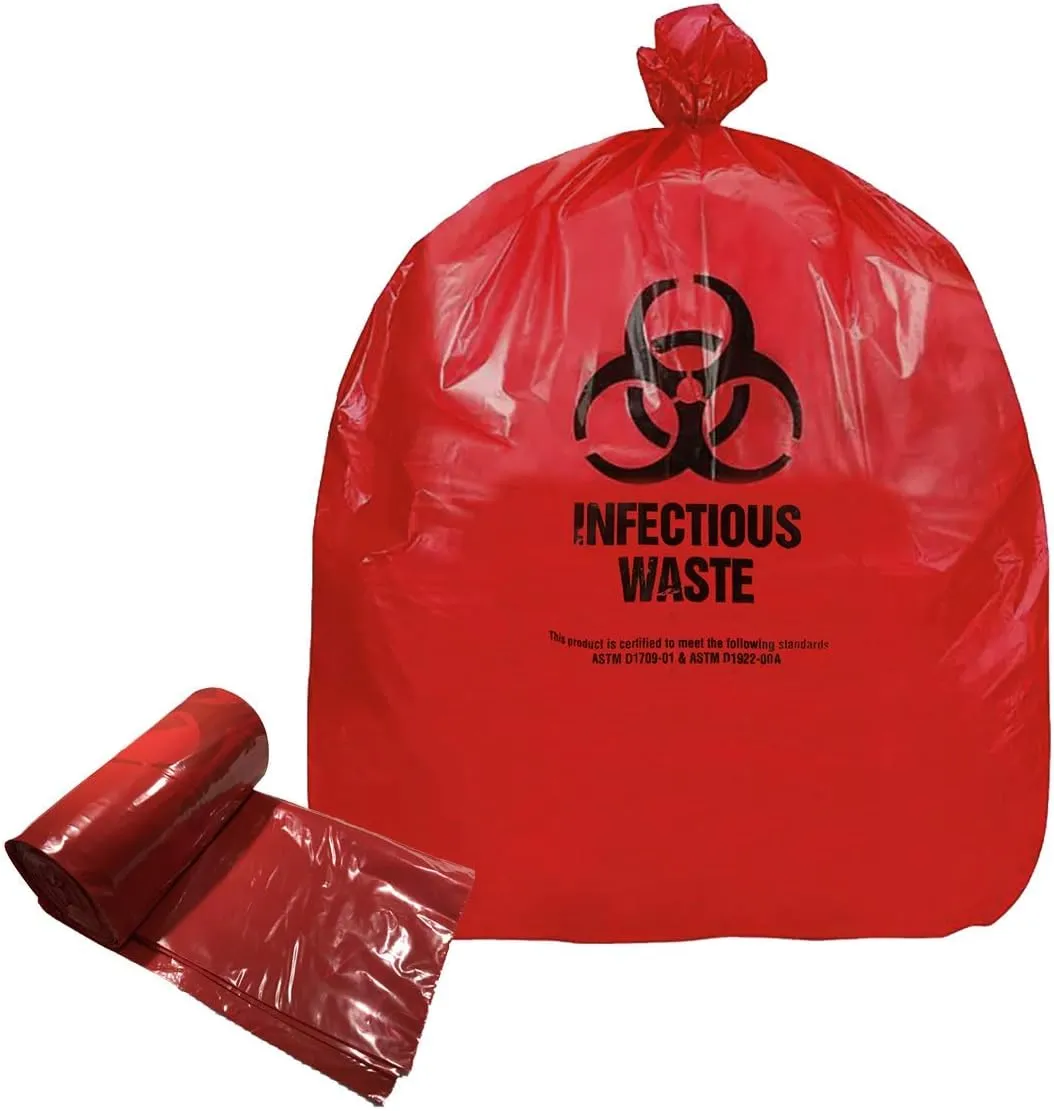 Resilia Medical - Biohazard Bags - Hazardous Waste Disposal, Meets DOT ASTM Standards for Hospital Use, OSHA Approved, Red, 25 Gallon, 30" W x 36" L, 1.35 Mil, 0.00135 Inch, 25 Bags