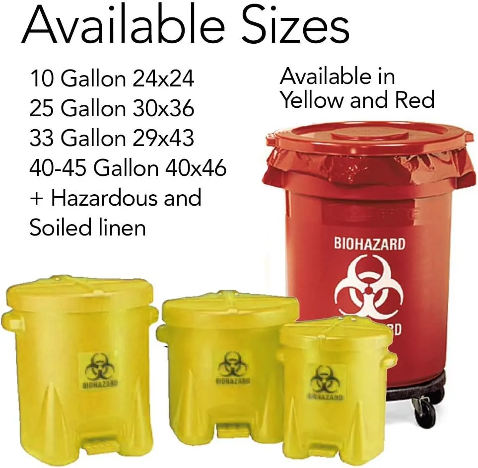 Resilia Medical - Biohazard Bags - Hazardous Waste Disposal, Meets DOT ASTM Standards for Hospital Use, OSHA Approved, Red, 25 Gallon, 30" W x 36" L, 1.35 Mil, 0.00135 Inch, 25 Bags