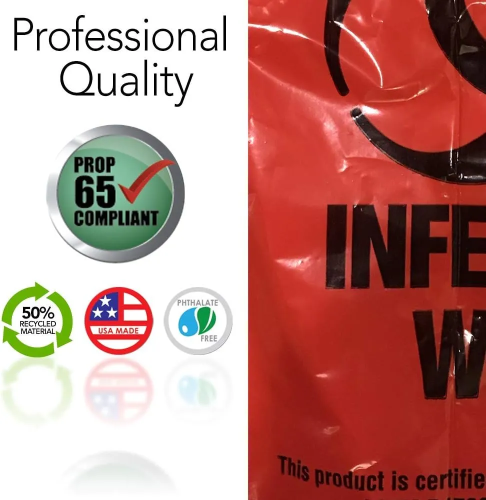 Resilia Medical - Biohazard Bags - Hazardous Waste Disposal, Meets DOT ASTM Standards for Hospital Use, OSHA Approved, Red, 25 Gallon, 30" W x 36" L, 1.35 Mil, 0.00135 Inch, 25 Bags