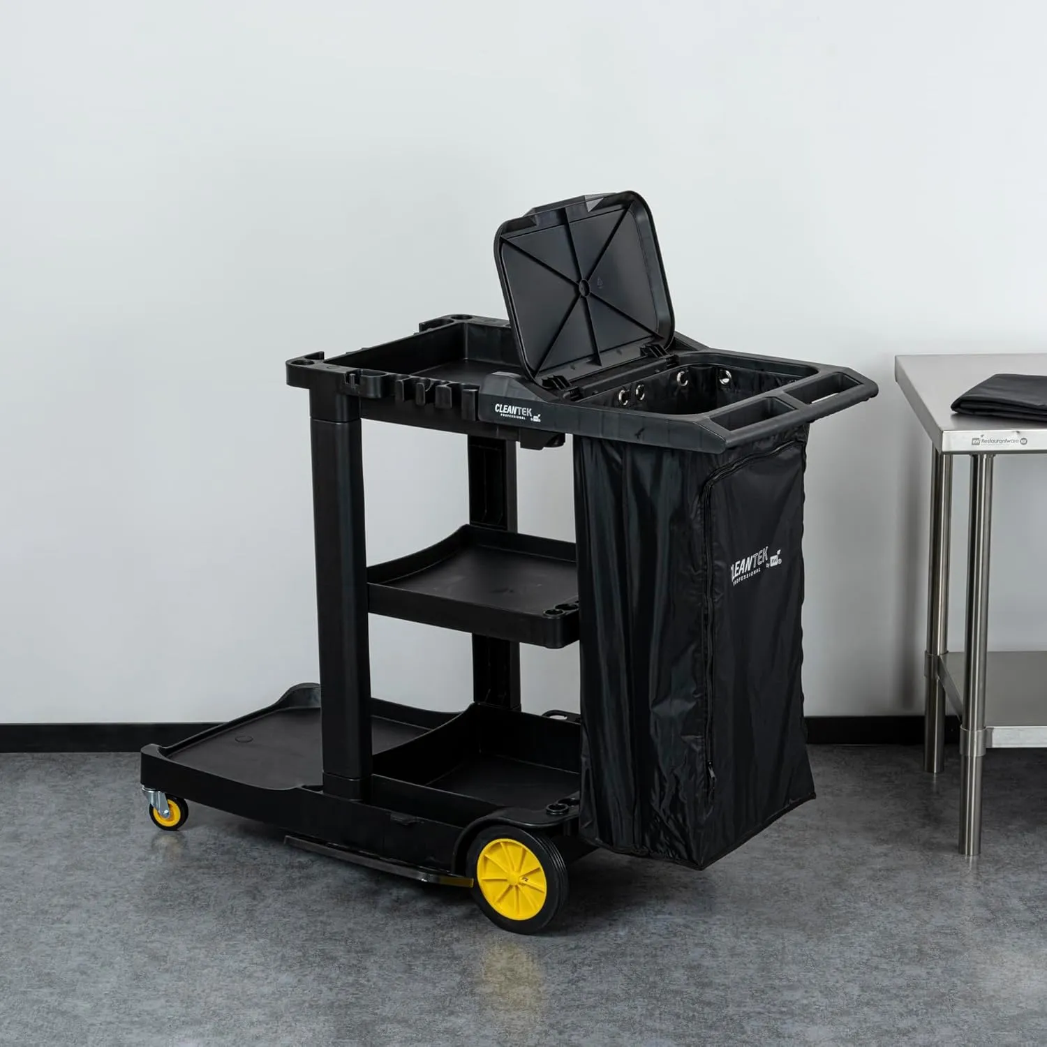 Restaurantware-Janitor CART Bag ONLY: Clean Tek Professional 16.93 x 10.63 x 29.53 Inch Janitorial Cart Bag, 1 Heavy-Duty Bag - Janitor Cart Sold Separately, Durable, Black Plastic Replacement Bag