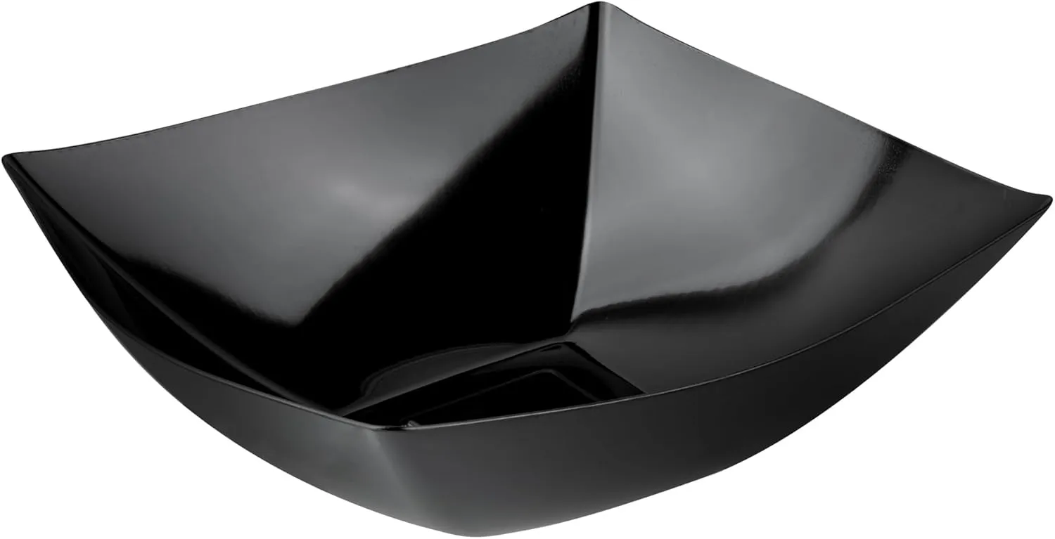 Restaurantware Moderna 128 Ounce Fancy Plastic Bowls 40 Square Disposable Salad Bowls - Durable Heavy-duty Black Plastic Bowls For Warm And Cold Foods
