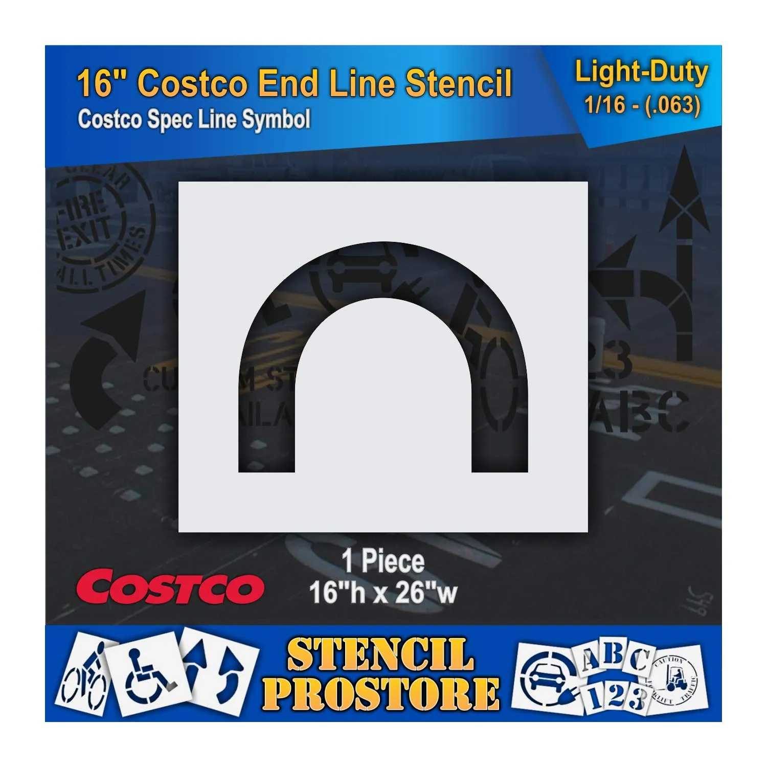 Retail Stencils - Costco - 16 in Line End Stencil - 20'' x 16'' x 1/16" (63 mil) - Light-Duty