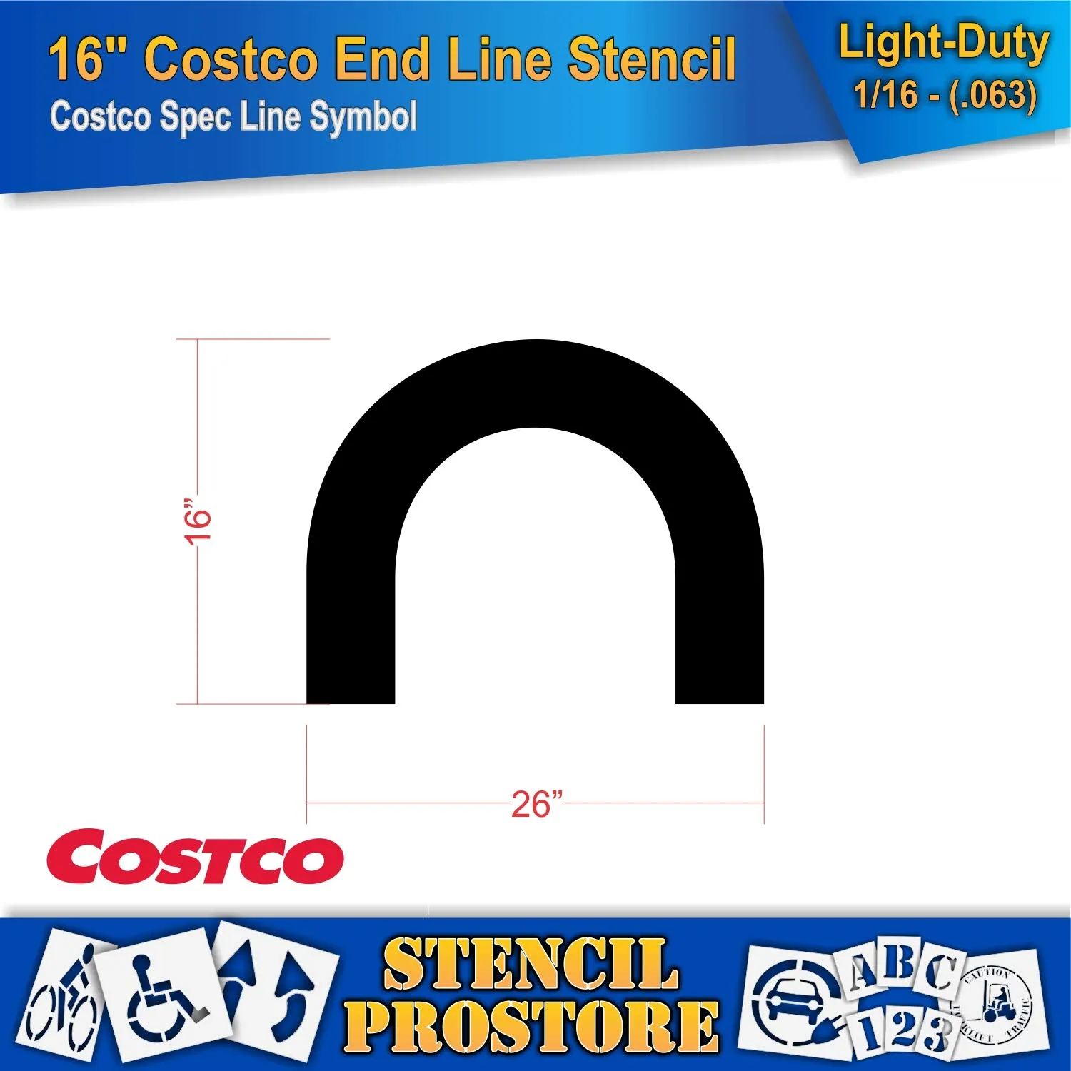 Retail Stencils - Costco - 16 in Line End Stencil - 20'' x 16'' x 1/16" (63 mil) - Light-Duty