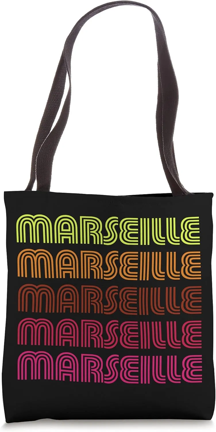 Retro Marseille France Inline Font Disco Design Vintage Tote Bag