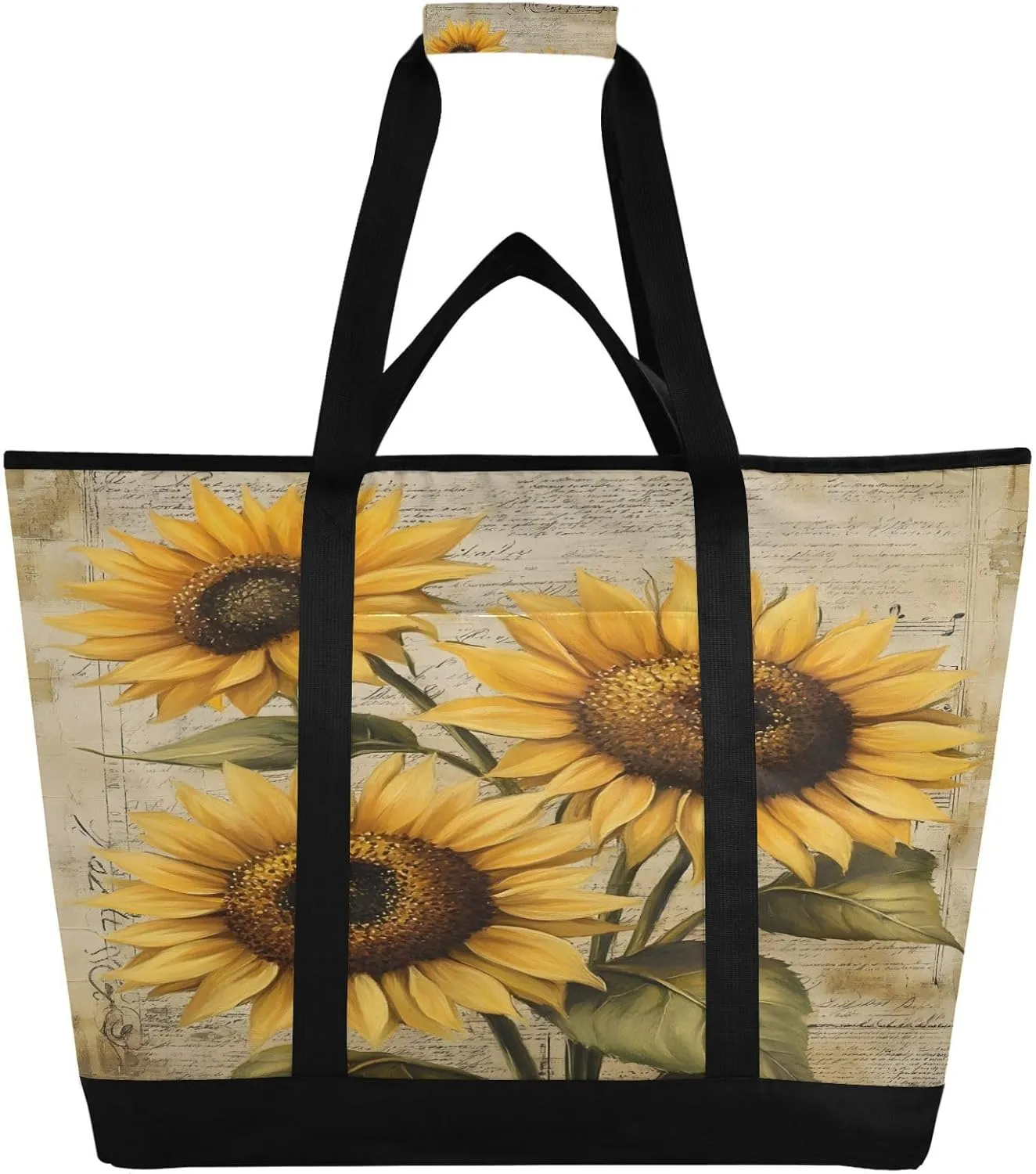 Retro Sunflower Reusable Insulated Lunchbox Cooler Bag, Leakproof Kitchen Grocery Bag Collapsible Portable Cooler Tote Bag for Picnic, Camping, Office, Travel
