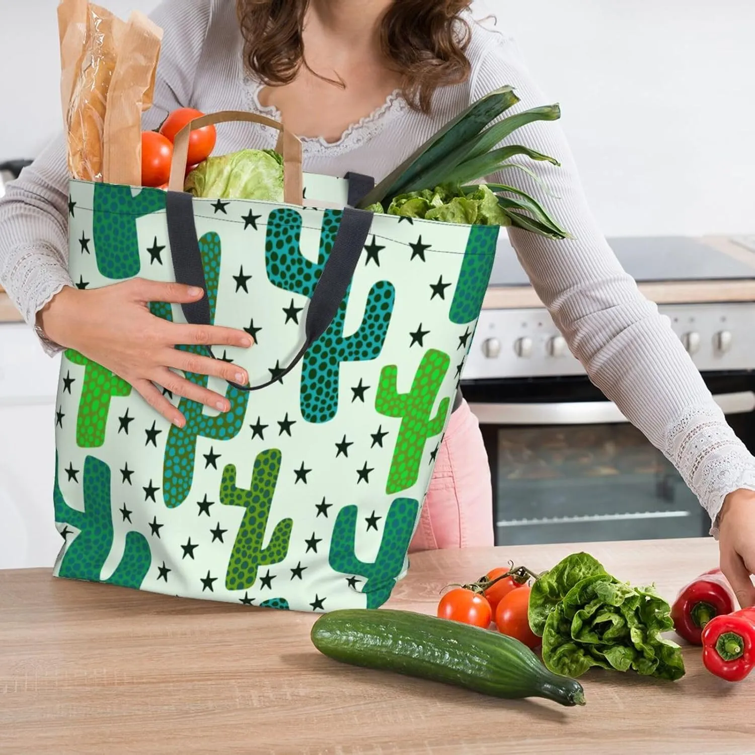 Reusable Grocery bags Big Capacity Shopping Bag Canvas Shoulder Tote Handbag for Women Girls