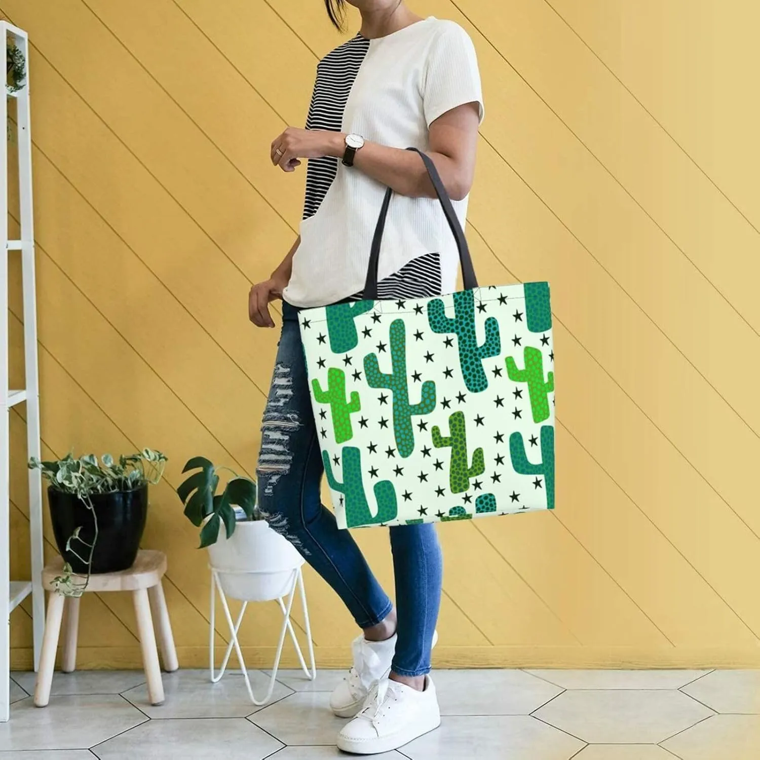 Reusable Grocery bags Big Capacity Shopping Bag Canvas Shoulder Tote Handbag for Women Girls