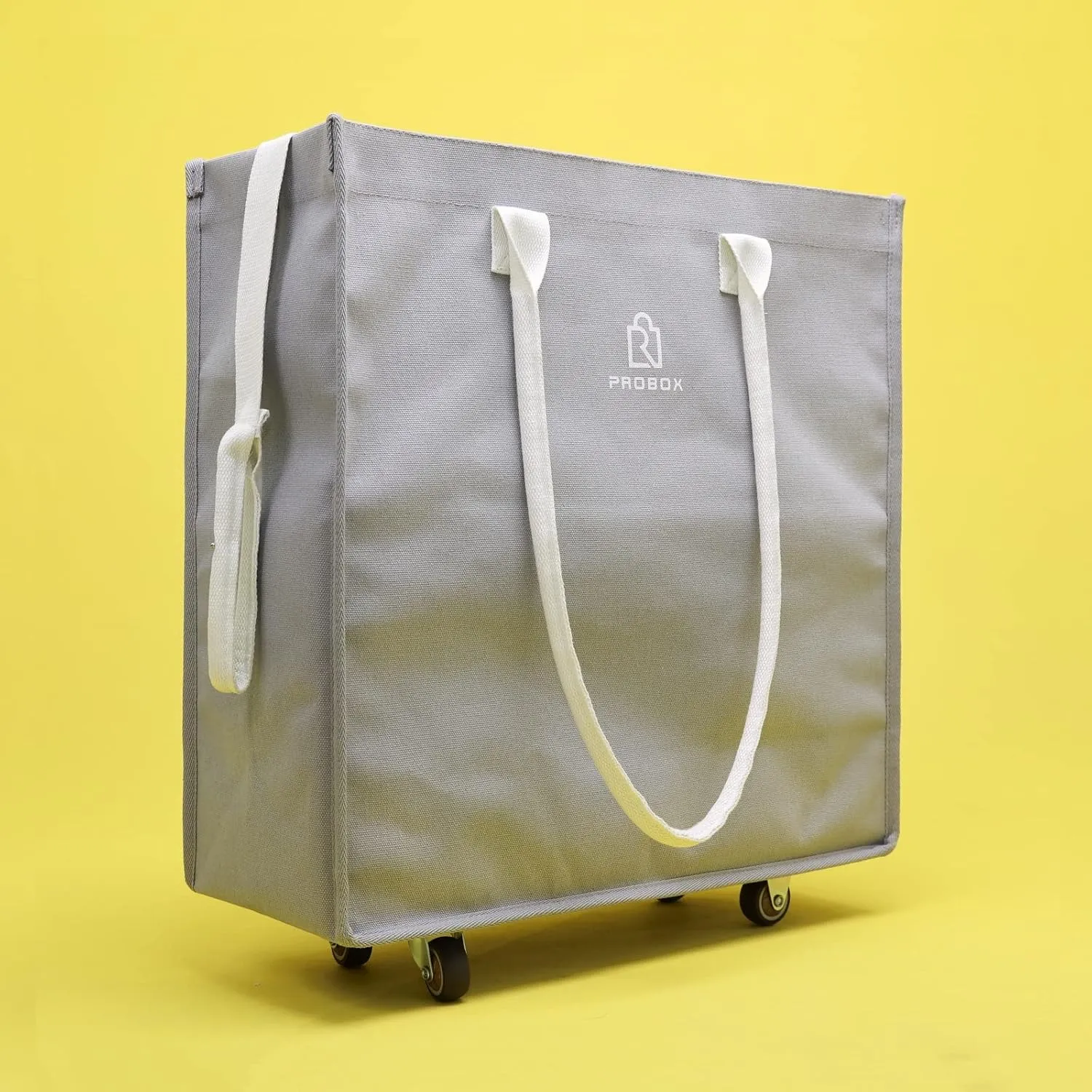 Reusable Laundry Bag, ROLLBPROBOX Laundry Baskets On Wheels, Shopping Trolley, Lightweight Foldable Corner Storage Bins, Collapsible Rolling Laundry Hamper, Carries Up To 50 lb, Beige(Big Size)