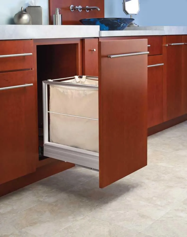 Rev-A-Shelf 5190-15RM 5190 Series 14-5/16 Inch Pull Out Laundry Hamper with Liner and Soft Open/Close - Gray