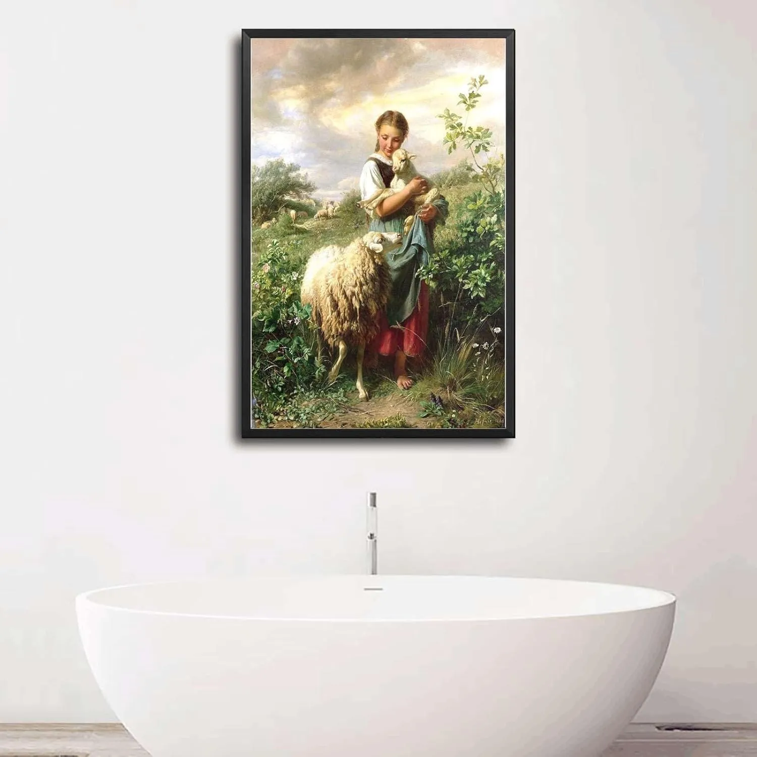 RFVBNPWA Canvas Posters and Print Pictures The Shepherdess 1866 By Johann Baptist Hofner Print Poster Living Room Bedroom Home Decoration 16x24inch Metal Frame