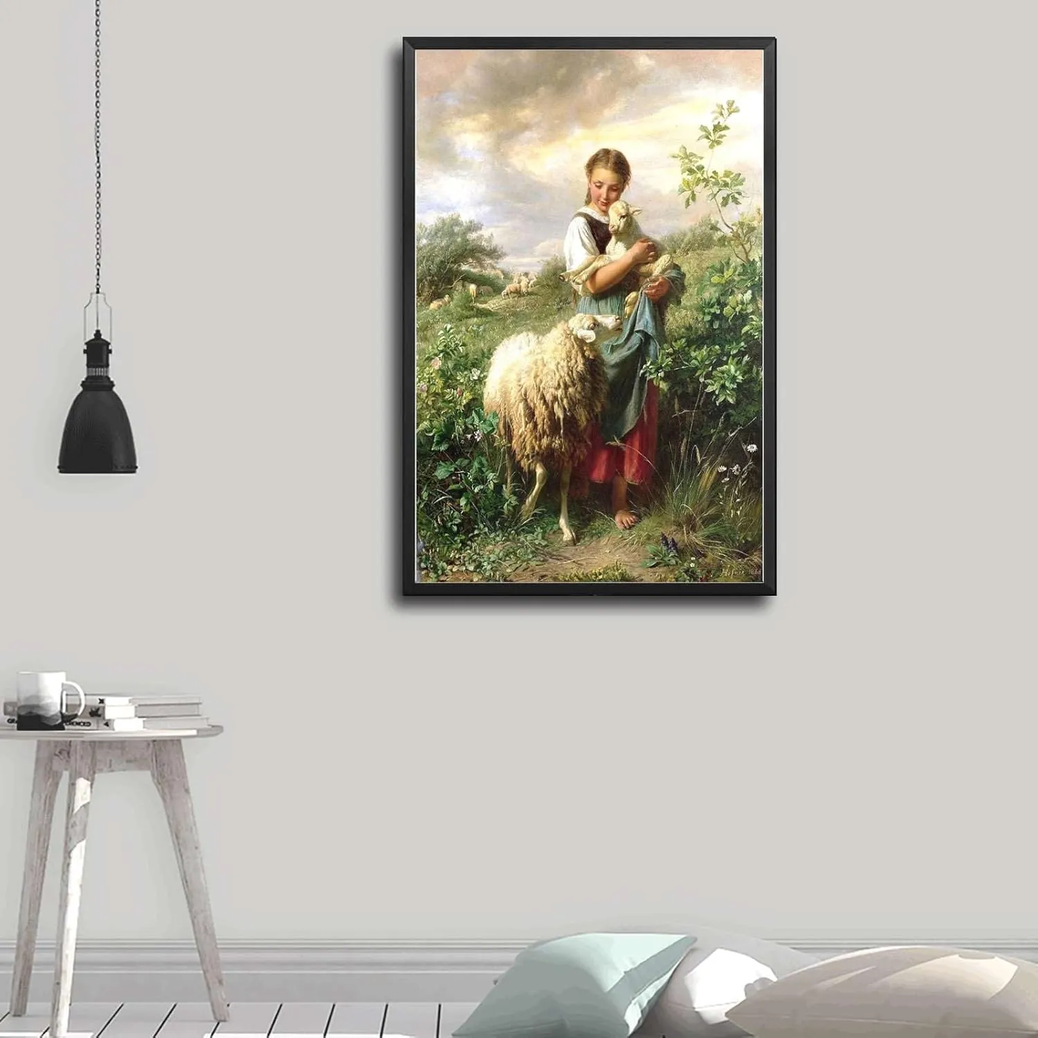 RFVBNPWA Canvas Posters and Print Pictures The Shepherdess 1866 By Johann Baptist Hofner Print Poster Living Room Bedroom Home Decoration 16x24inch Metal Frame