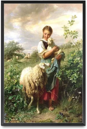 RFVBNPWA Canvas Posters and Print Pictures The Shepherdess 1866 By Johann Baptist Hofner Print Poster Living Room Bedroom Home Decoration 16x24inch Metal Frame