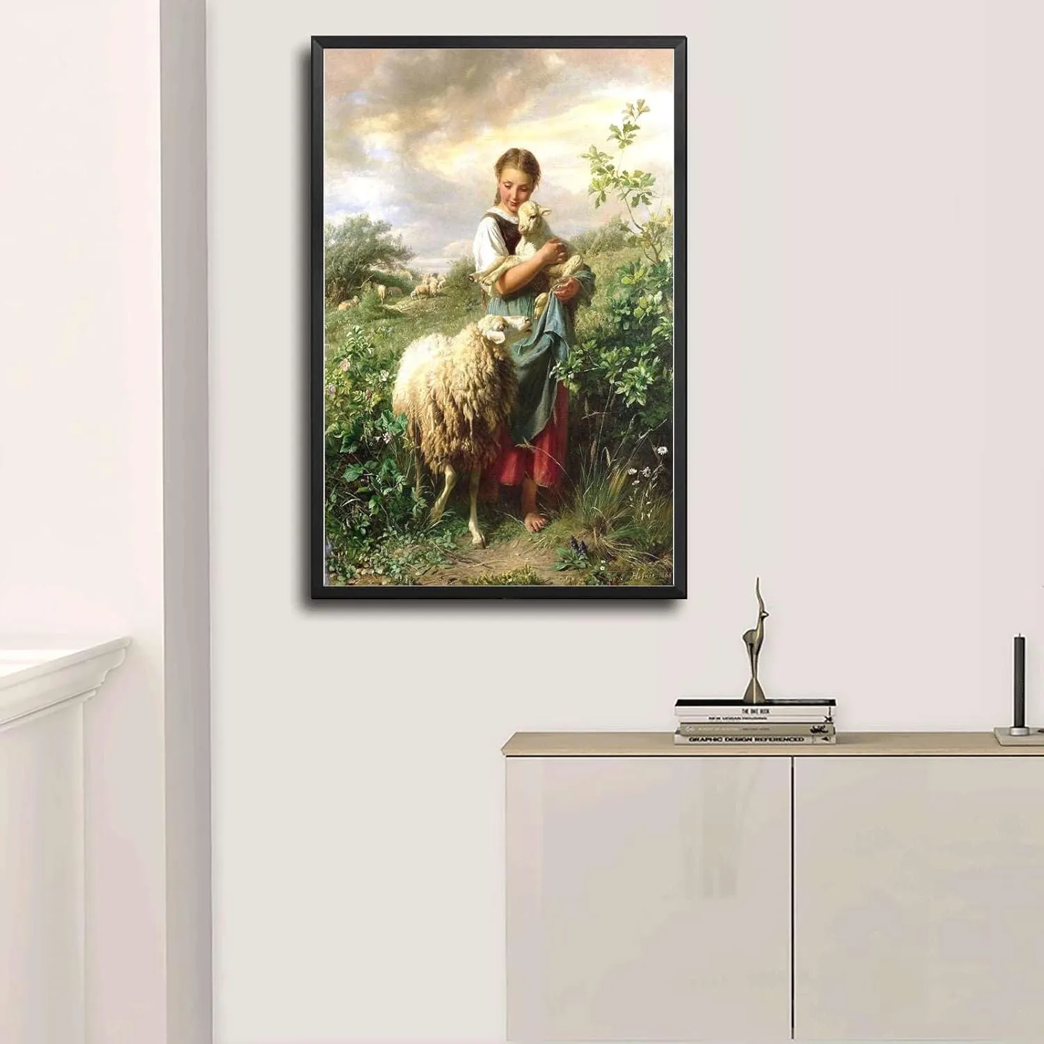 RFVBNPWA Canvas Posters and Print Pictures The Shepherdess 1866 By Johann Baptist Hofner Print Poster Living Room Bedroom Home Decoration 16x24inch Metal Frame
