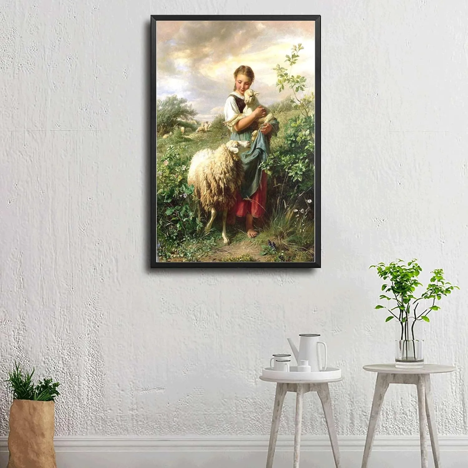 RFVBNPWA Canvas Posters and Print Pictures The Shepherdess 1866 By Johann Baptist Hofner Print Poster Living Room Bedroom Home Decoration 16x24inch Metal Frame