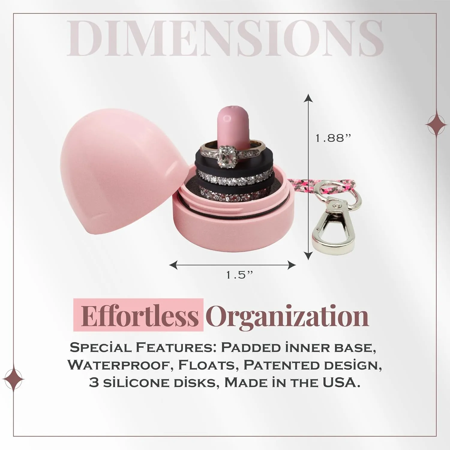 Ring Holder Keychain, Jewelry Organizer and Storage, Portable Waterproof Ring Holder, Pill Box Keychain Container, Gym Accessory, and Travel Ring Case (Desert Pink)