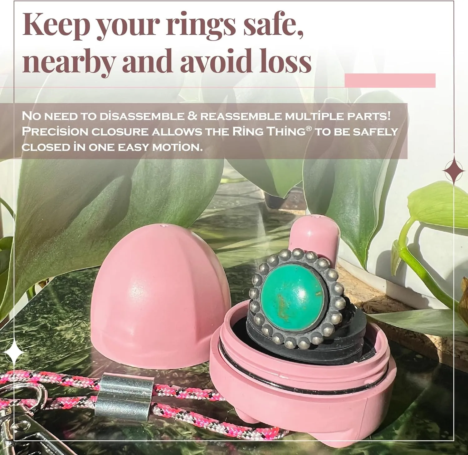 Ring Holder Keychain, Jewelry Organizer and Storage, Portable Waterproof Ring Holder, Pill Box Keychain Container, Gym Accessory, and Travel Ring Case (Desert Pink)