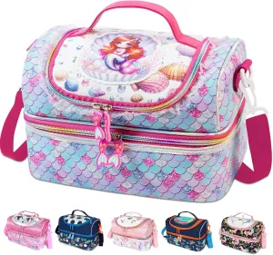 RLGPBON Kids Double Decker Cooler Insulated Lunch Bag, Lunch Box for Girls,Mermaid Lunch Bag Toddler Teen Girls,School Daycare Cute Travel bags