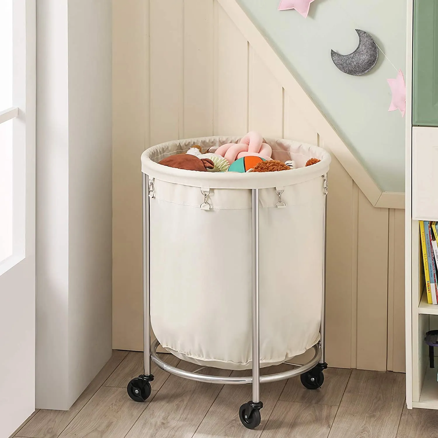 Rolling Laundry Basket with Wheels - Cream