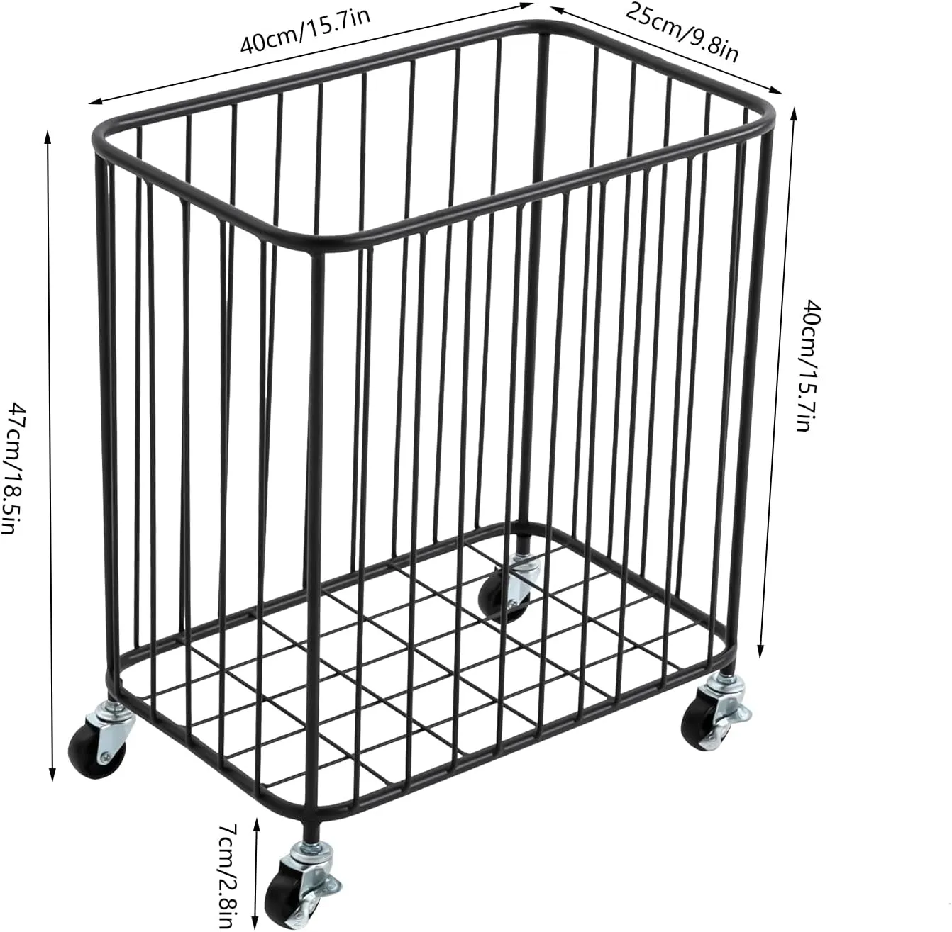 Rolling Laundry Hamper, Large-size Metal Laundry Basket Cart w/Wheels, Wheeled Clothing Hamper for Home, Hotel, Mall, Bathroom, Bedroom and Commercial Laundries (Black)