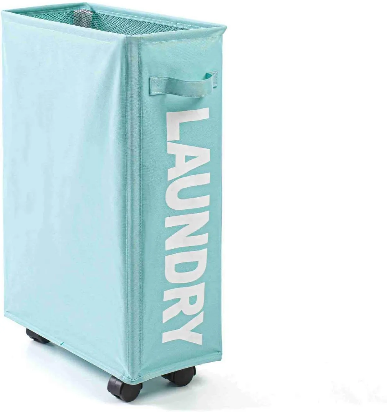 Rolling Slim Laundry Baskets Hamper Collapsible Dirty Clothes Hamper Tall Thin Laundry Basket Hamper on Wheels Home Corner Handy Waterproof Sorter Organizer Dorm Bathroom (Light Grey)