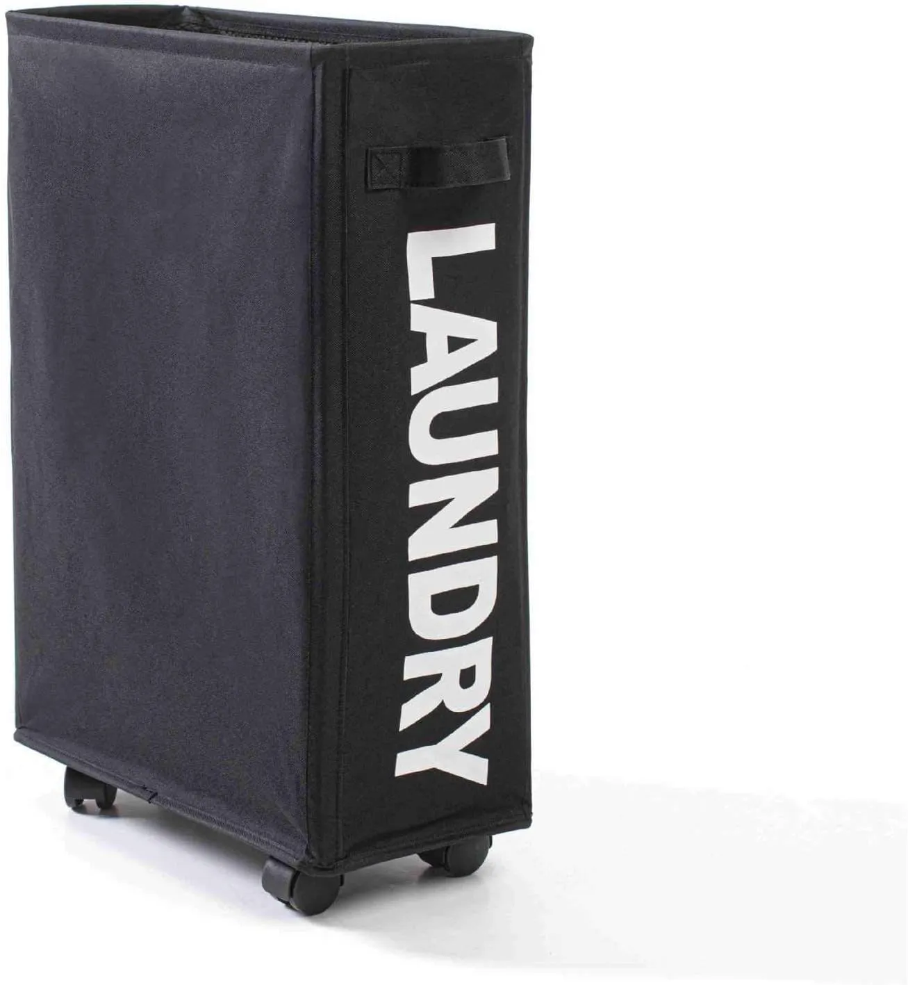 Rolling Slim Laundry Baskets Hamper Collapsible Dirty Clothes Hamper Tall Thin Laundry Basket Hamper on Wheels Home Corner Handy Waterproof Sorter Organizer Dorm Bathroom (Navy Blue)