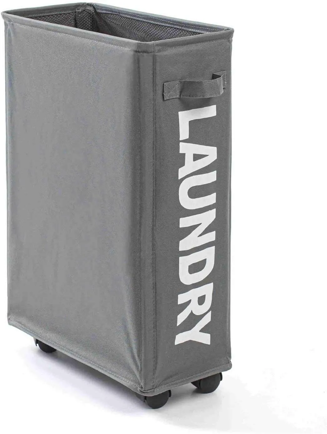 Rolling Slim Laundry Baskets Hamper Collapsible Dirty Clothes Hamper Tall Thin Laundry Basket Hamper on Wheels Home Corner Handy Waterproof Sorter Organizer Dorm Bathroom (Navy Blue)