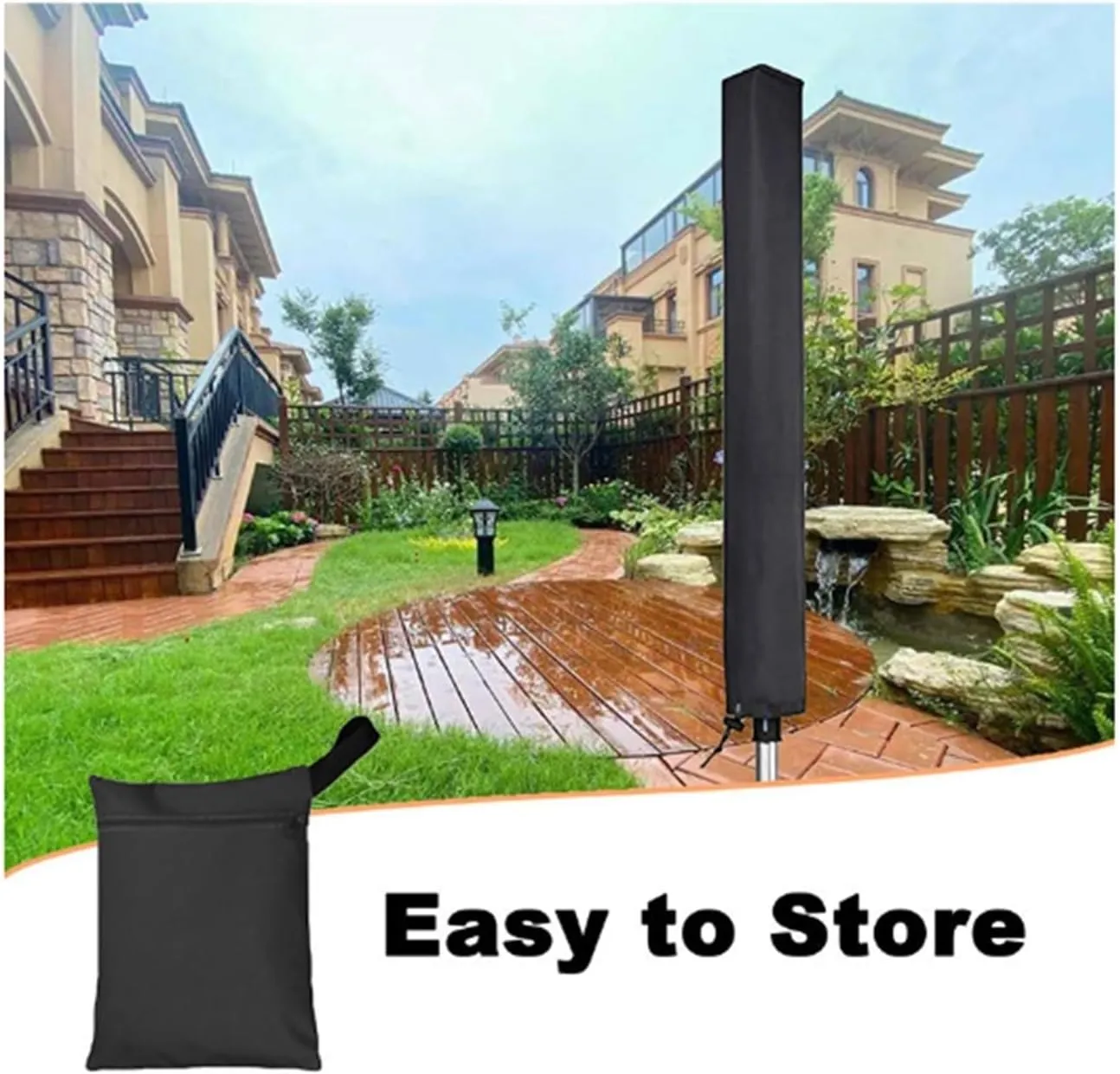 Rotary Clotheslines Cover with Storage Bag, 600D Oxford Fabric Windproof Cover, Rotary Clothesline Cover with Adjustable Hem Drawstrings(Black,71x6x6inch)