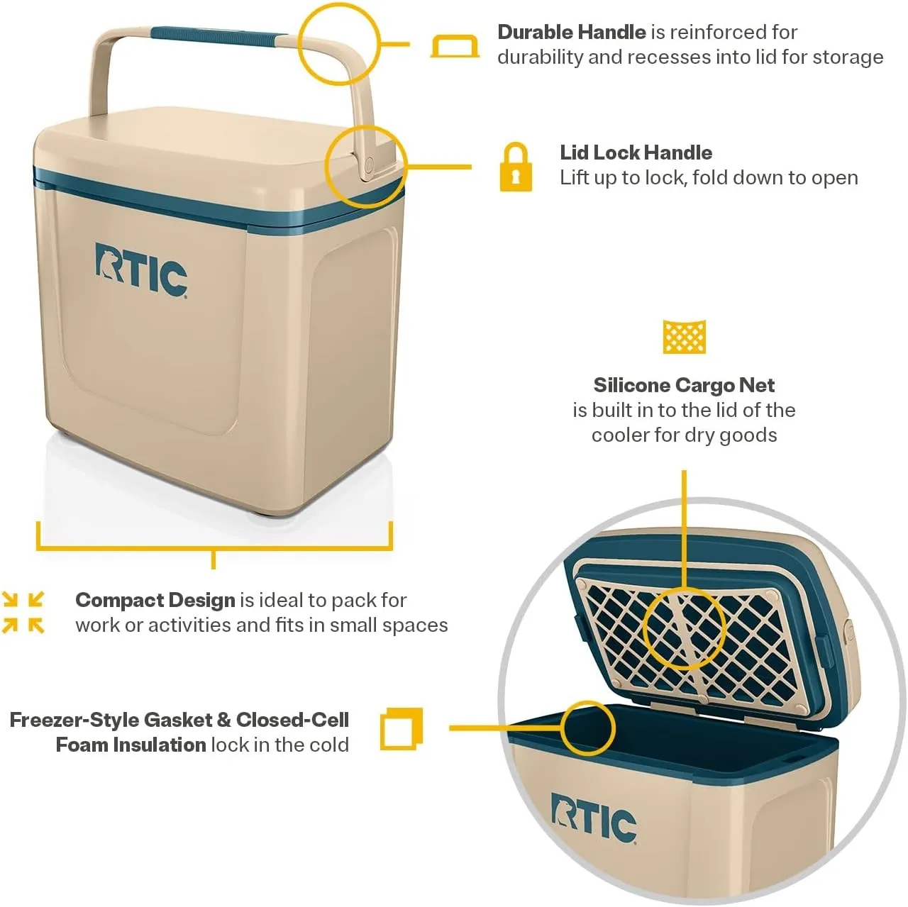 RTIC 8 QT Road Trip Personal Cooler, Small, Compact, Insulated, Portable Ice Chest Box for Food, Drink, Beverage, Beach, Camping, Picnic, Fishing, Boat, 12-Can Capacity